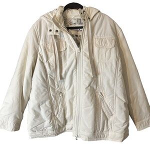 Cotton Ginny White Zip-Up Cotton Utility Multi Pocket Print Lined Jacket XL Plus